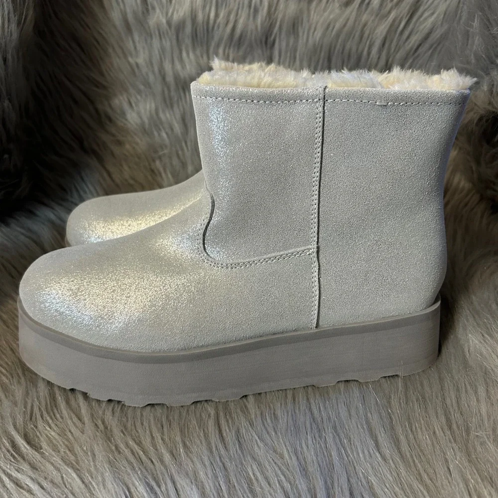 Time And Tru Platform‎ Boots Womens Size 10 Sparkly Gray Booties Genuine Leather